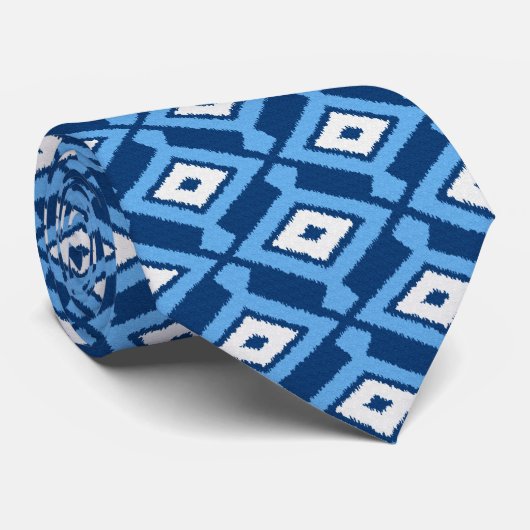 Ikat Pattern, Indigo and Denim Blue Stropdas (Opgerold)