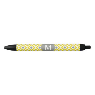 Ikat Pattern Monogrammed Grey and Yellow Diamonds Zwarte Inkt Pen