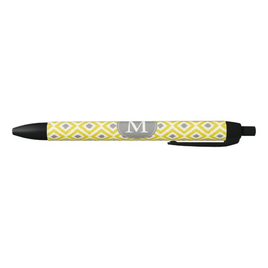 Ikat Pattern Monogrammed Grey and Yellow Diamonds Zwarte Inkt Pen (Bodem)