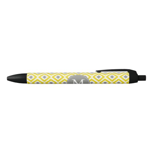 Ikat Pattern Monogrammed Grey and Yellow Diamonds Zwarte Inkt Pen (Bovenkant)