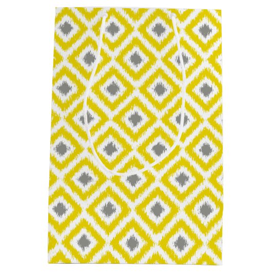 Ikat Pattern Monogrammed Yellow and Grey Diamonds Medium Cadeauzakje (Achterkant)