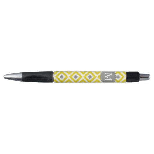 Ikat Pattern Monogrammed Yellow and Grey Diamonds Pen (Voorkant)