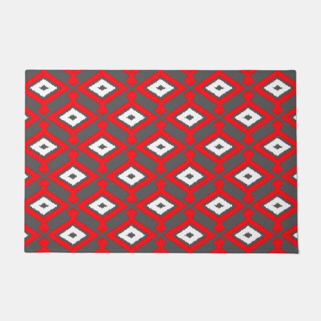 Ikat Pattern, Red, Charcoal Grey en White Deurmat (Voorkant)