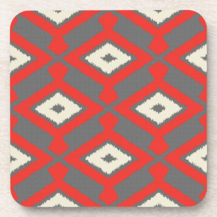 Ikat Pattern - Red, Grey and Beige Bier Onderzetter