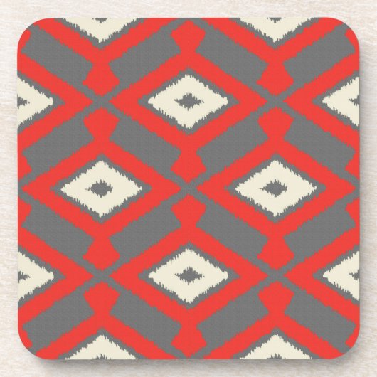 Ikat Pattern - Red, Grey and Beige Bier Onderzetter (Voorkant)