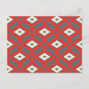 Ikat Pattern - Red, Grey and Beige Briefkaart