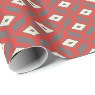 Ikat Pattern - Red, Grey and Beige Cadeaupapier