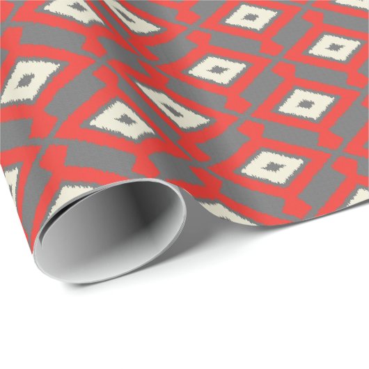 Ikat Pattern - Red, Grey and Beige Cadeaupapier (Rol Hoek)