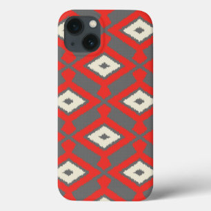 Ikat Pattern - Red, Grey and Beige iPhone 13 Hoesje