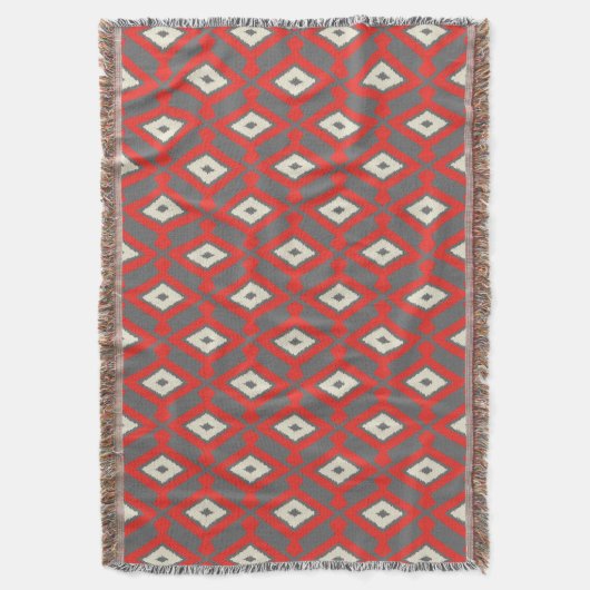 Ikat Pattern - Red, Grey and Beige Deken (Voorkant Verticaal)