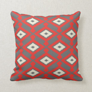 Ikat Pattern - Red, Grey and Beige Kussen