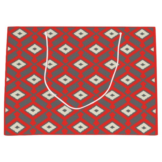 Ikat Pattern - Red, Grey and Beige Large Cadeautasje (Voorkant)