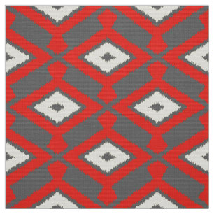 Ikat Pattern - Red, Grey and Beige Stof