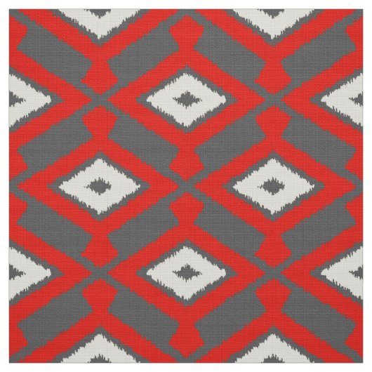 Ikat Pattern - Red, Grey and Beige Stof (Swatch)