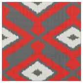 Ikat Pattern - Red, Grey and Beige Stof (Close Up)