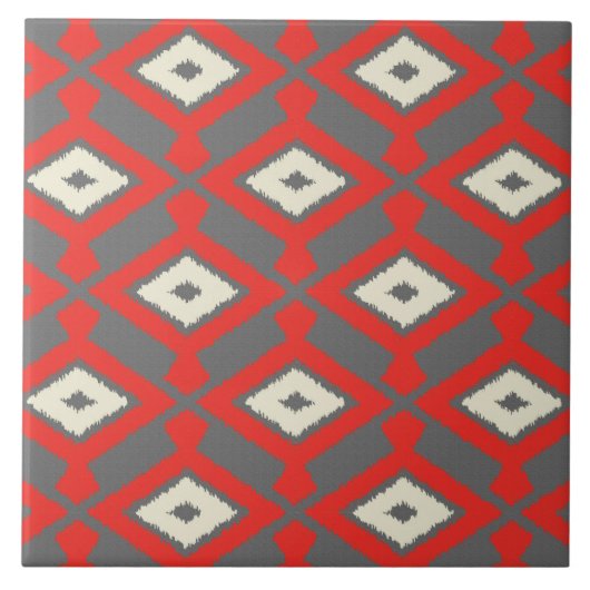 Ikat Pattern - Red, Grey and Beige Tegeltje (Voorkant)