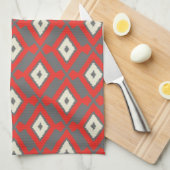 Ikat Pattern - Red, Grey and Beige Theedoek (Quarter Fold)