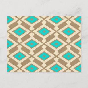 Ikat Pattern - Turquoise, Taupe en Beige Briefkaart