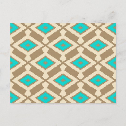 Ikat Pattern - Turquoise, Taupe en Beige Briefkaart (Voorkant)