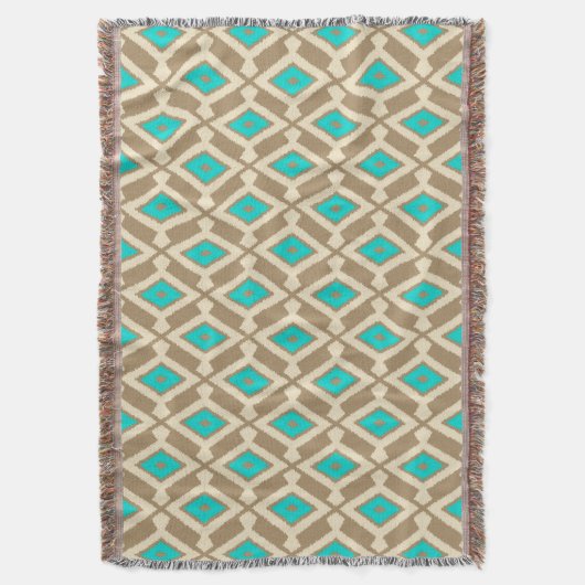 Ikat Pattern - Turquoise, Taupe en Beige Deken (Voorkant Verticaal)