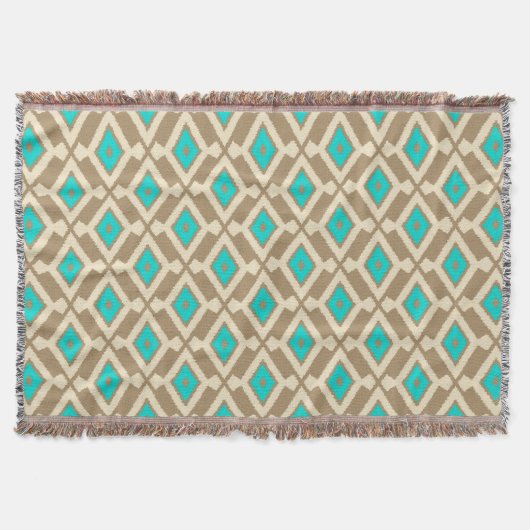 Ikat Pattern - Turquoise, Taupe en Beige Deken (Voorkant)
