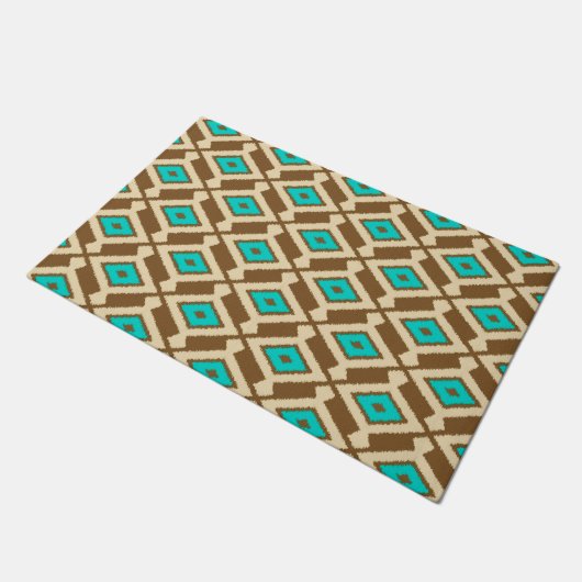 Ikat Pattern, Turquoise, Taupe en Beige Deurmat (Schuin)