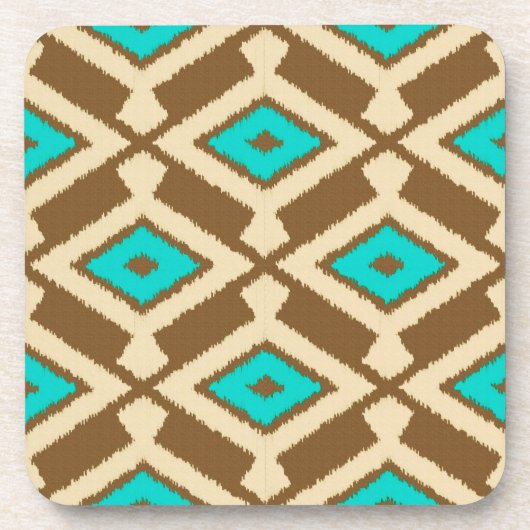 Ikat Pattern - Turquoise, Taupe en Beige Drankjes Onderzetter (Voorkant)