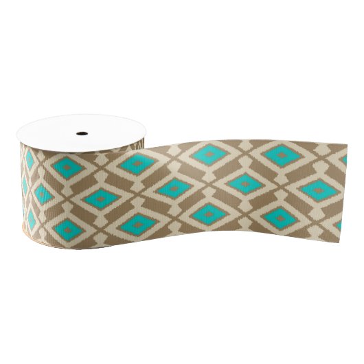 Ikat Pattern - Turquoise, Taupe en Beige Grosgrain Lint (Spoel)
