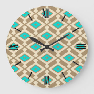 Ikat Pattern - Turquoise, Taupe en Beige Grote Klok