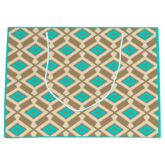 Ikat Pattern - Turquoise, Taupe en Beige Large Cadeautasje (Voorkant)