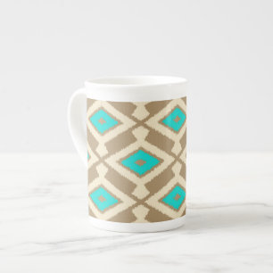 Ikat Pattern - Turquoise, Taupe en Beige Porselein Kop