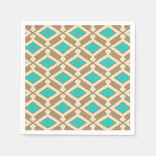 Ikat Pattern - Turquoise, Taupe en Beige Servetten