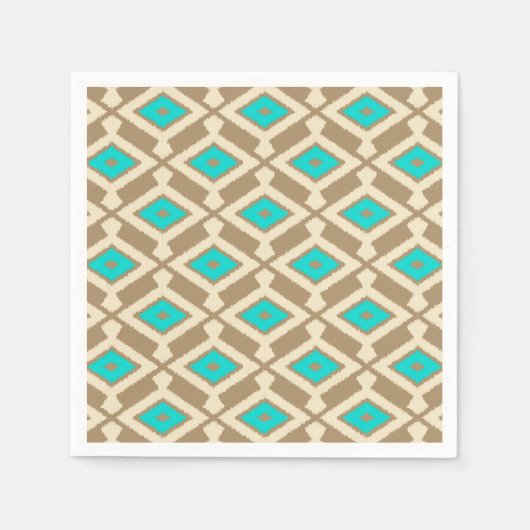 Ikat Pattern - Turquoise, Taupe en Beige Servetten (Voorkant)