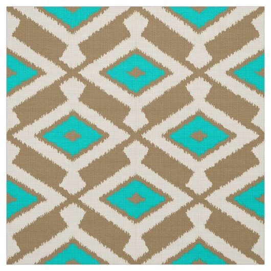 Ikat Pattern - Turquoise, Taupe en Beige Stof (Swatch)