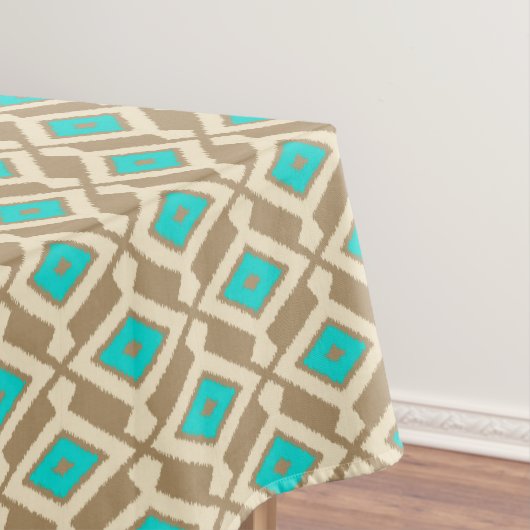 Ikat Pattern - Turquoise, Taupe en Beige Tafelkleed (Voorbeeld)