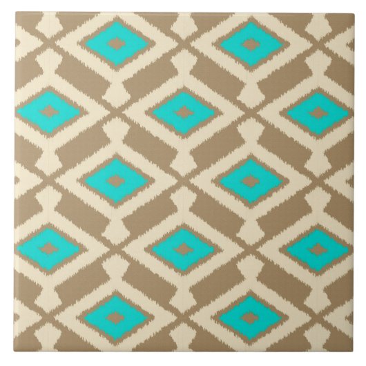 Ikat Pattern - Turquoise, Taupe en Beige Tegeltje (Voorkant)