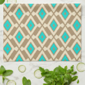 Ikat Pattern - Turquoise, Taupe en Beige Theedoek (Gevouwen)