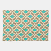 Ikat Pattern - Turquoise, Taupe en Beige Theedoek (Horizontaal)