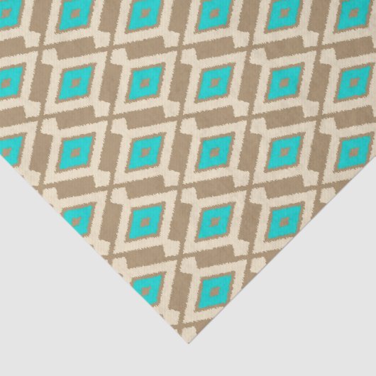 Ikat Pattern - Turquoise, Taupe en Beige Tissuepapier (Detail)
