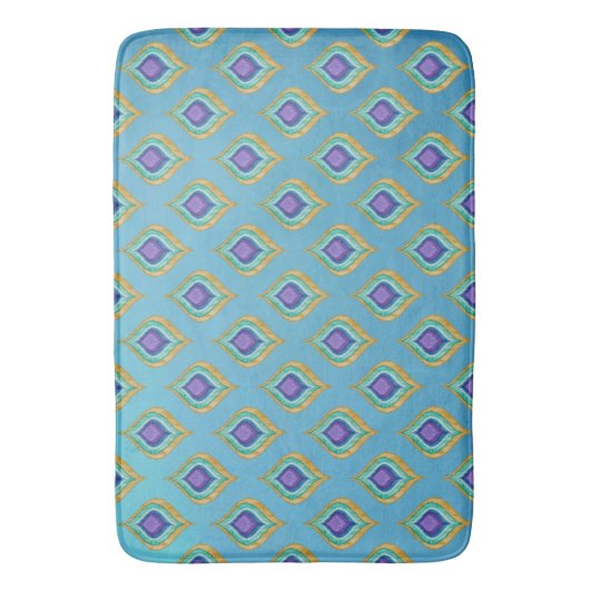 IKAT Peacock Feather Pattern Ombre Wash Background Badmat (Voorkant Verticaal)