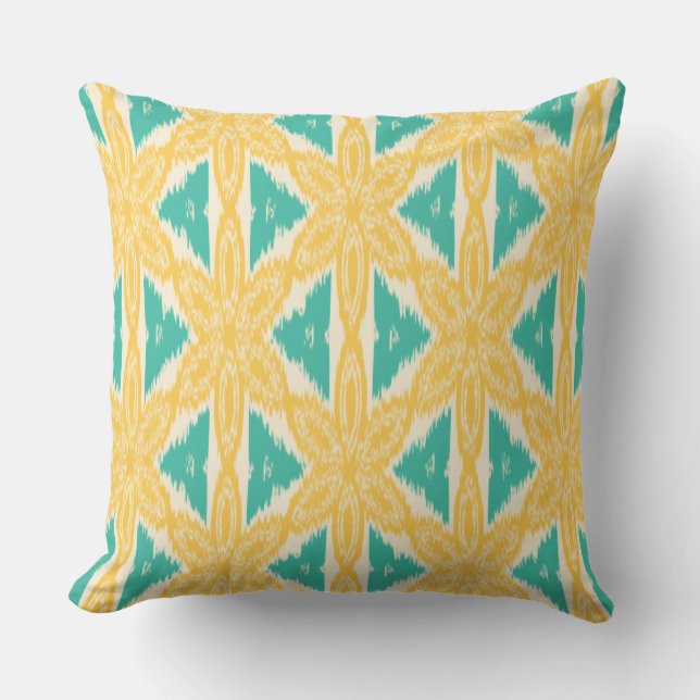 Ikat Print Yellow en Blauwgroen Buitenkussen (Voorkant)