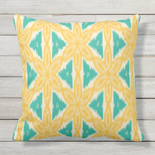 Ikat Print Yellow en Blauwgroen Buitenkussen