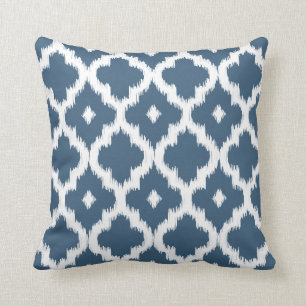 Ikat Quatrefoil Patroon Dark Denim Blue Kussen