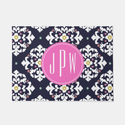 Ikat + Roze monogram Doormat Deurmat (Voorkant)