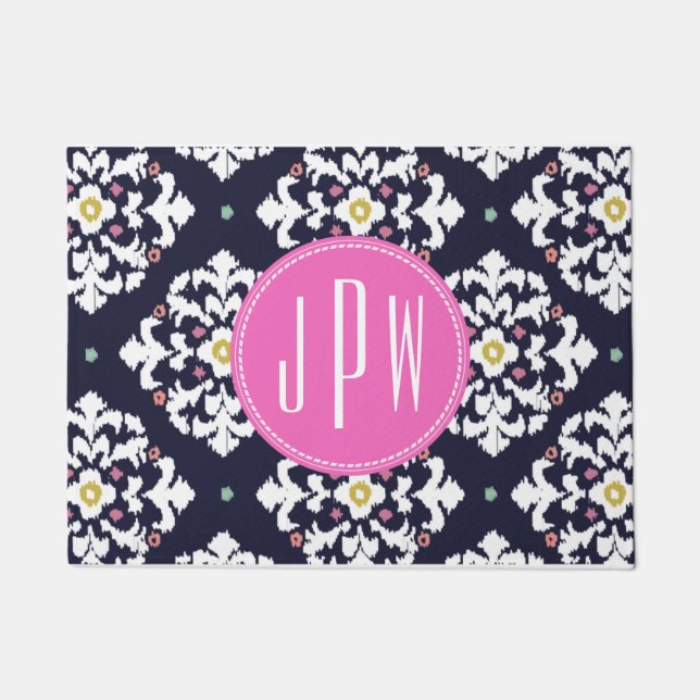 Ikat + Roze monogram Doormat Deurmat (Voorkant)