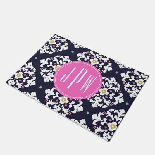 Ikat + Roze monogram Doormat Deurmat (Schuin)
