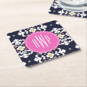 Ikat + roze monogram kartonnen onderzetters (Schuin)