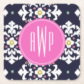 Ikat + roze monogram kartonnen onderzetters (Voorkant)