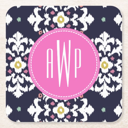 Ikat + roze monogram kartonnen onderzetters (Voorkant)