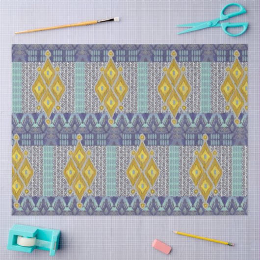 IKAT  Rug Antiek Tribal Blue en Yellow Tissuepapier (Craft)
